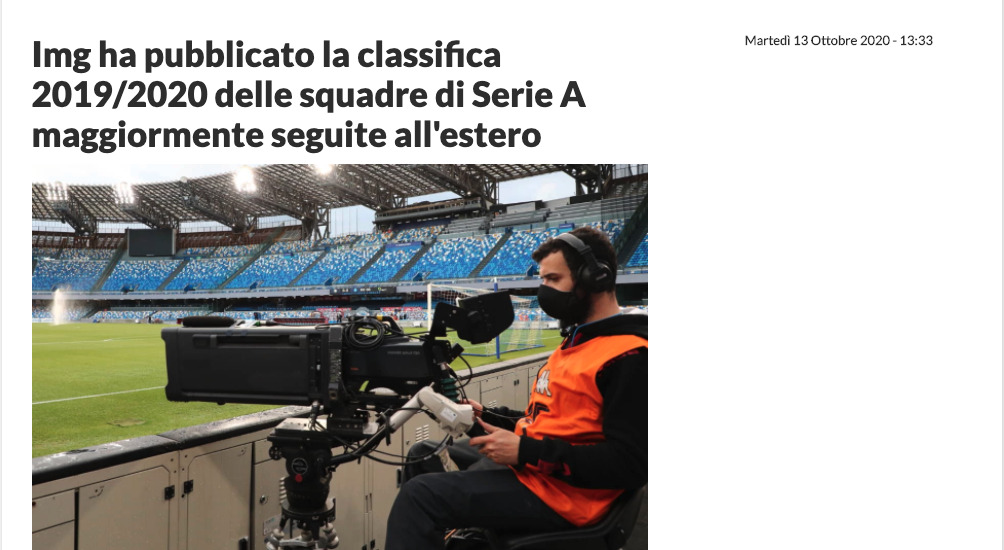 Classifica delle squadre di serie A più viste all’estero
