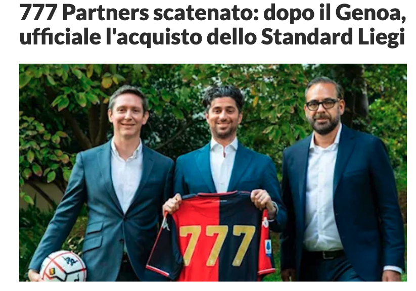 La 777 Partners acquista lo Standard Liegi