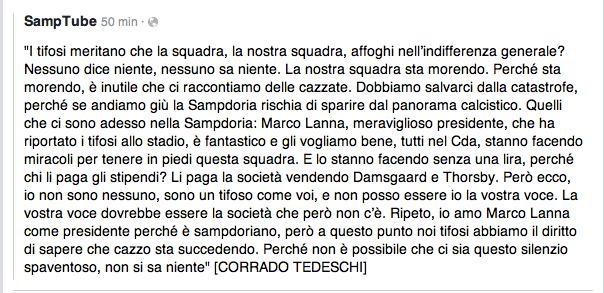 Cara Sampdoria, caro Tedeschi